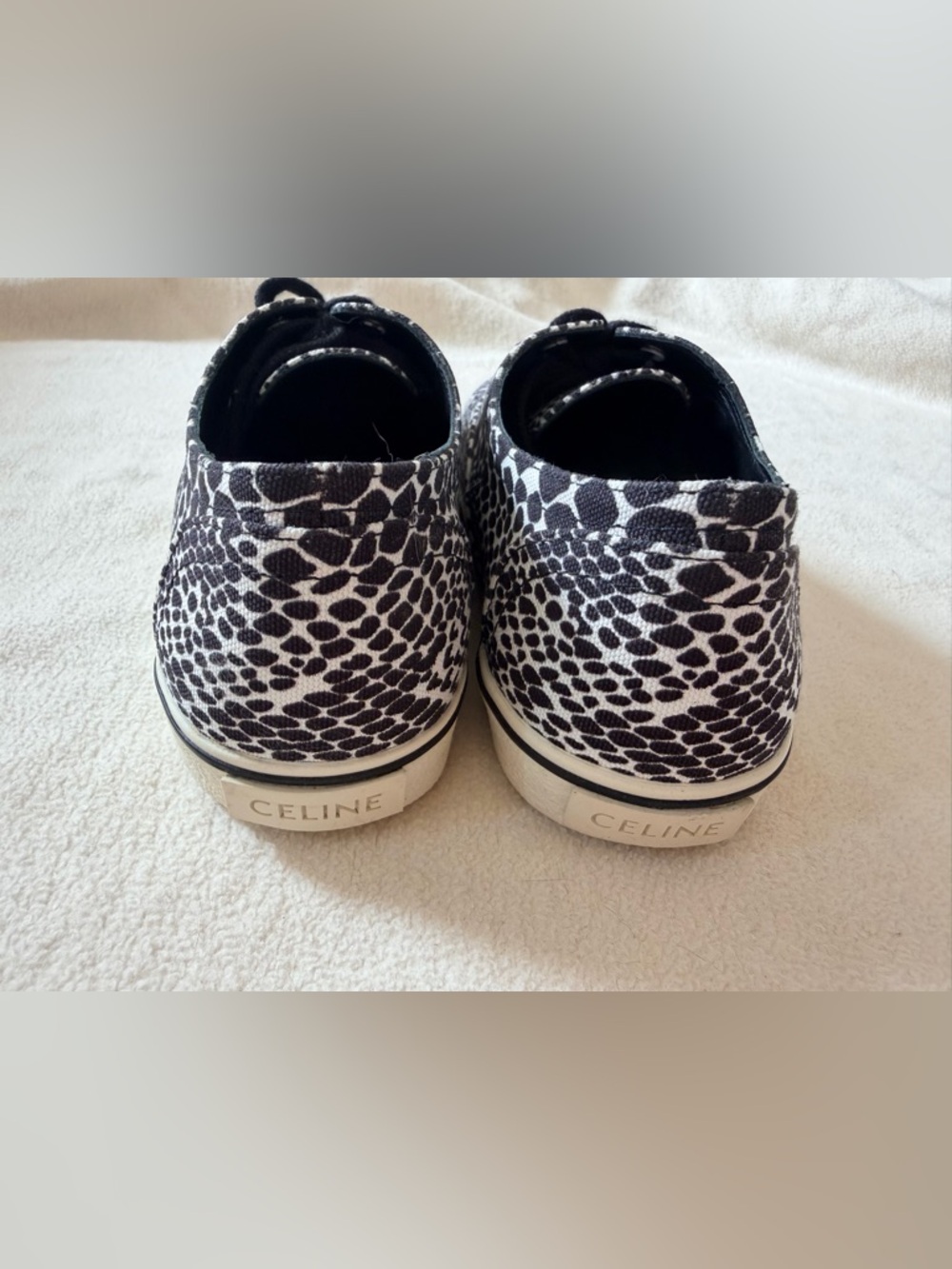 Celine Black & White Snake Print Women’s Low-Top Sneakers - Picture 2 of 8